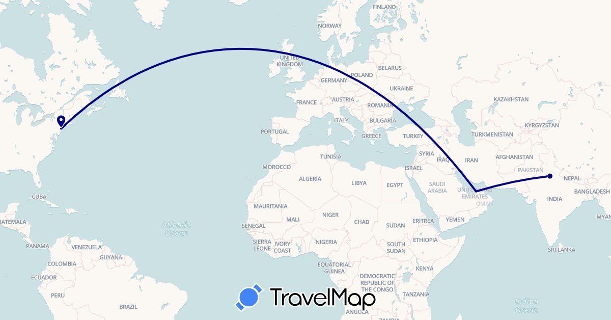 TravelMap itinerary: driving in United Arab Emirates, India, United States (Asia, North America)